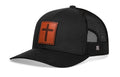 Cross Trucker Hat Rectangle Leather  |  Black cross Snapback