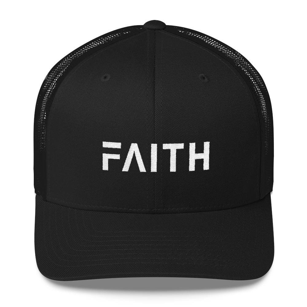 FAITH Christian Snapback Trucker Hat Embroidered in White Thread
