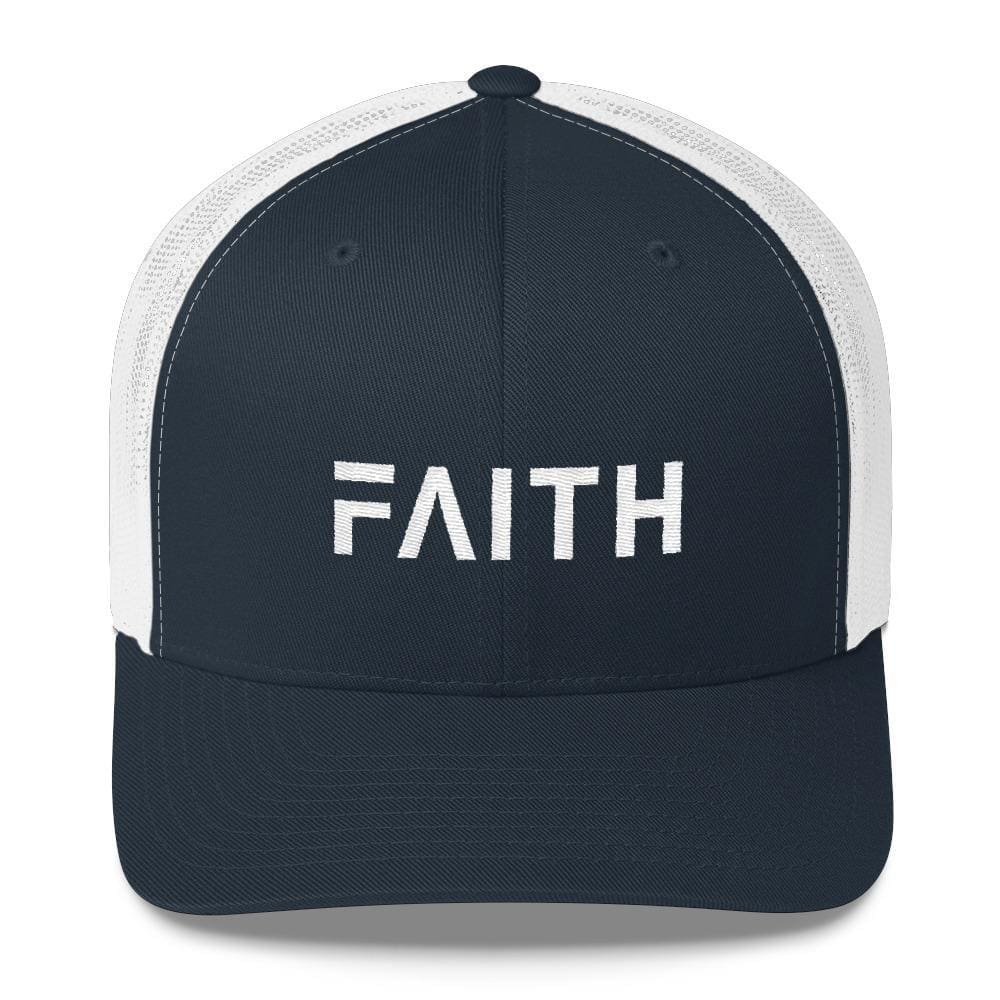FAITH Christian Snapback Trucker Hat Embroidered in White Thread