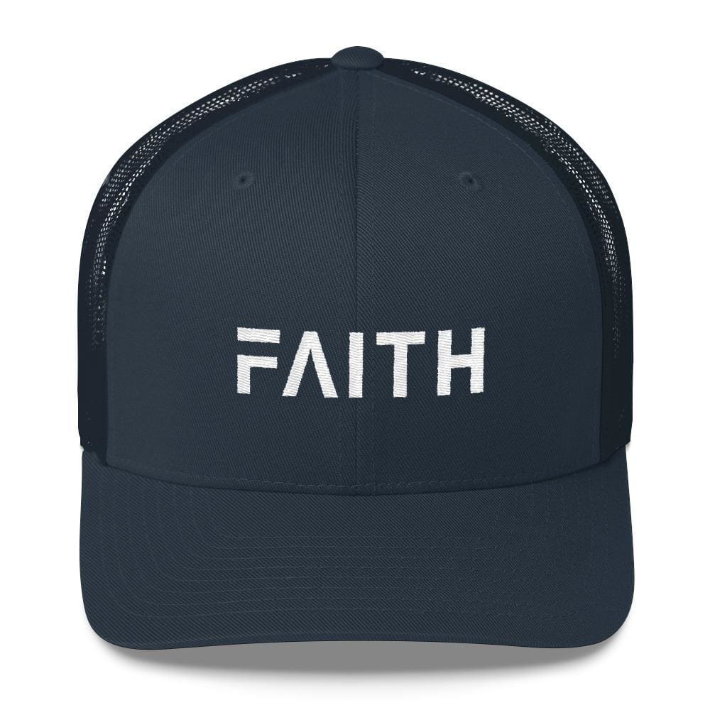 FAITH Christian Snapback Trucker Hat Embroidered in White Thread